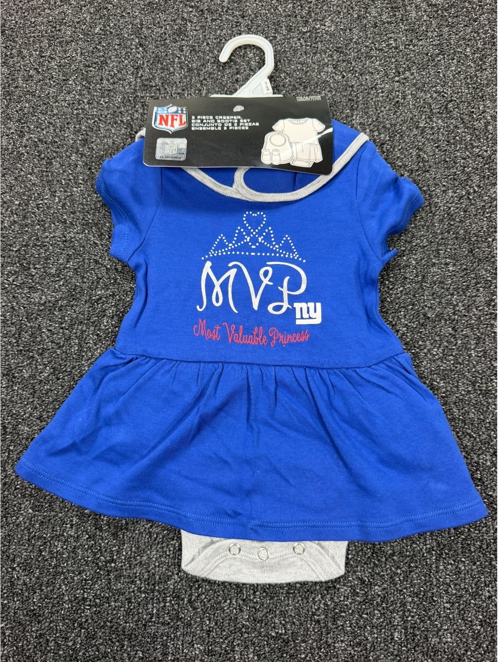 NWT NFL New York Giants 3-Piece dress w Bib, and Bootie Set for Baby